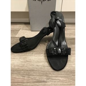 Vaneli di notte, MARILVA black satin, 12M Italy, Woman's sandal new heels w/ box